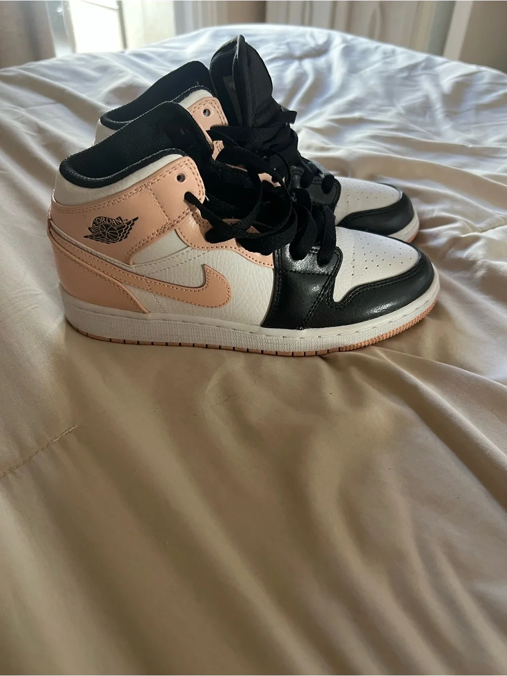 Nike Air Jordan 1 Mid Black, White & Peach Sneakers